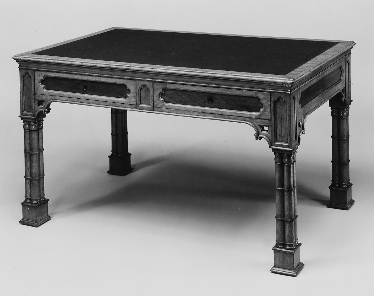 Library Table, Possibly designed by Alexander Jackson Davis (American, New York 1803–1892 West Orange, New Jersey), Oak, walnut, cherry, poplar, American