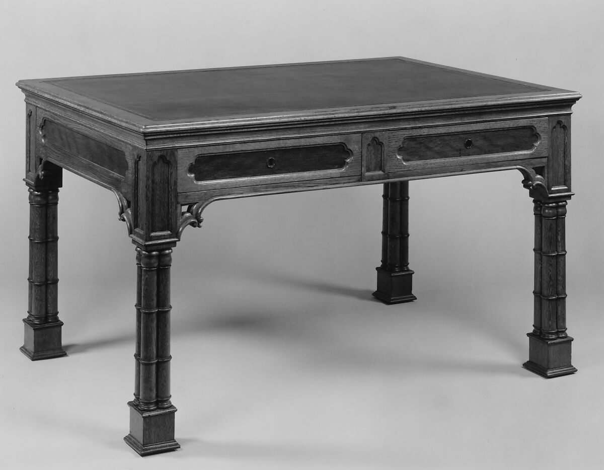 Library Table, Possibly designed by Alexander Jackson Davis (American, New York 1803–1892 West Orange, New Jersey), Oak, walnut, cherry, poplar, American