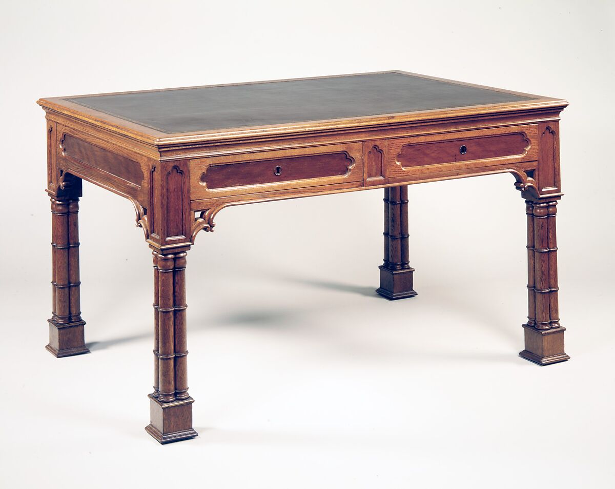 Library Table, Possibly designed by Alexander Jackson Davis (American, New York 1803–1892 West Orange, New Jersey), Oak, walnut, cherry, poplar, American 