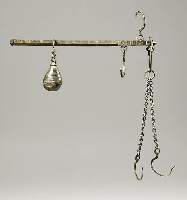 Steelyard Rod with Weight and Hooks, Copper alloy, Byzantine