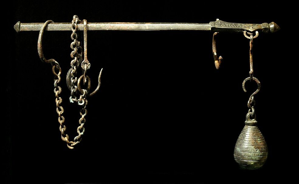 Steelyard Rod with Weight and Hooks, Copper alloy, Byzantine