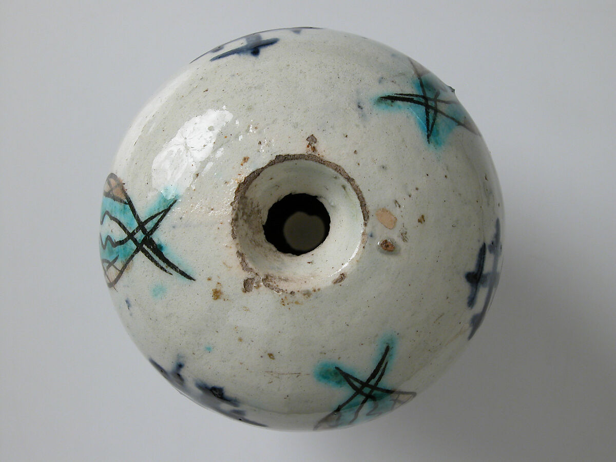 Egg-Shaped Ornament, Frit body with green, yellow, blue and brownish black underglaze painting, Armenian