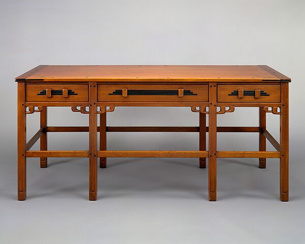 Library Table, Greene and Greene (1894–1916), Mahogany, ebony, oak, burl walnut, silver, copper, American 