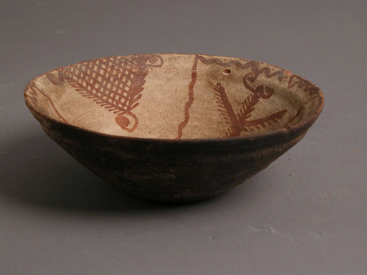 Bowl with Floral Motifs, Earthenware, slip, oxide pigment, Coptic 