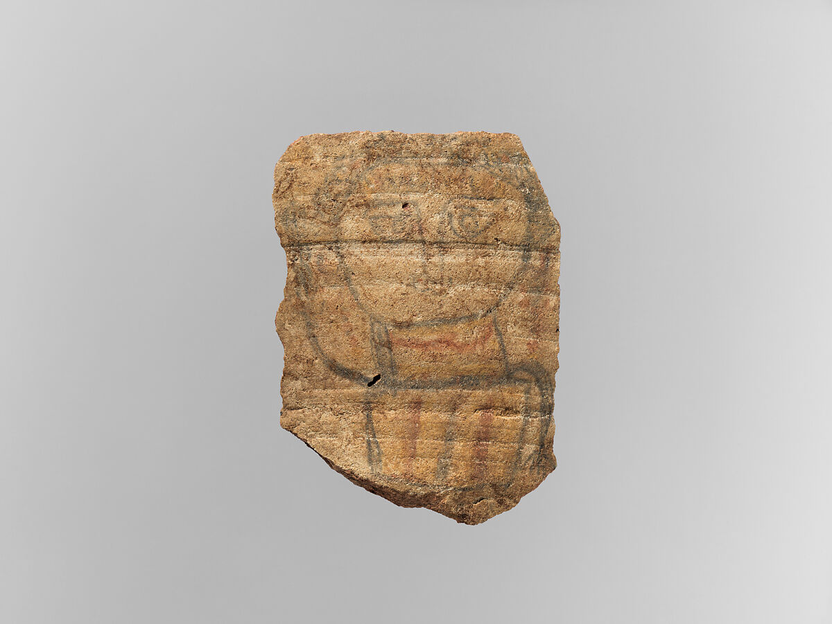 Pottery Fragment with Figure, Earthenware, slip decoration, Coptic 