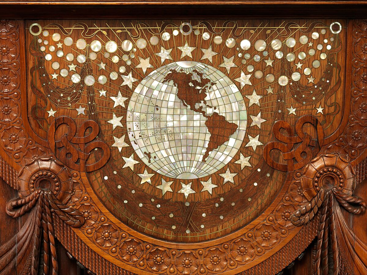 Library Table, Herter Brothers (German, active New York, 1864–1906), Rosewood, brass, mother-of-pearl, and abalone, American