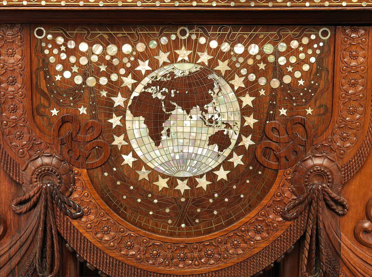 Library Table, Herter Brothers (German, active New York, 1864–1906), Rosewood, brass, mother-of-pearl, and abalone, American