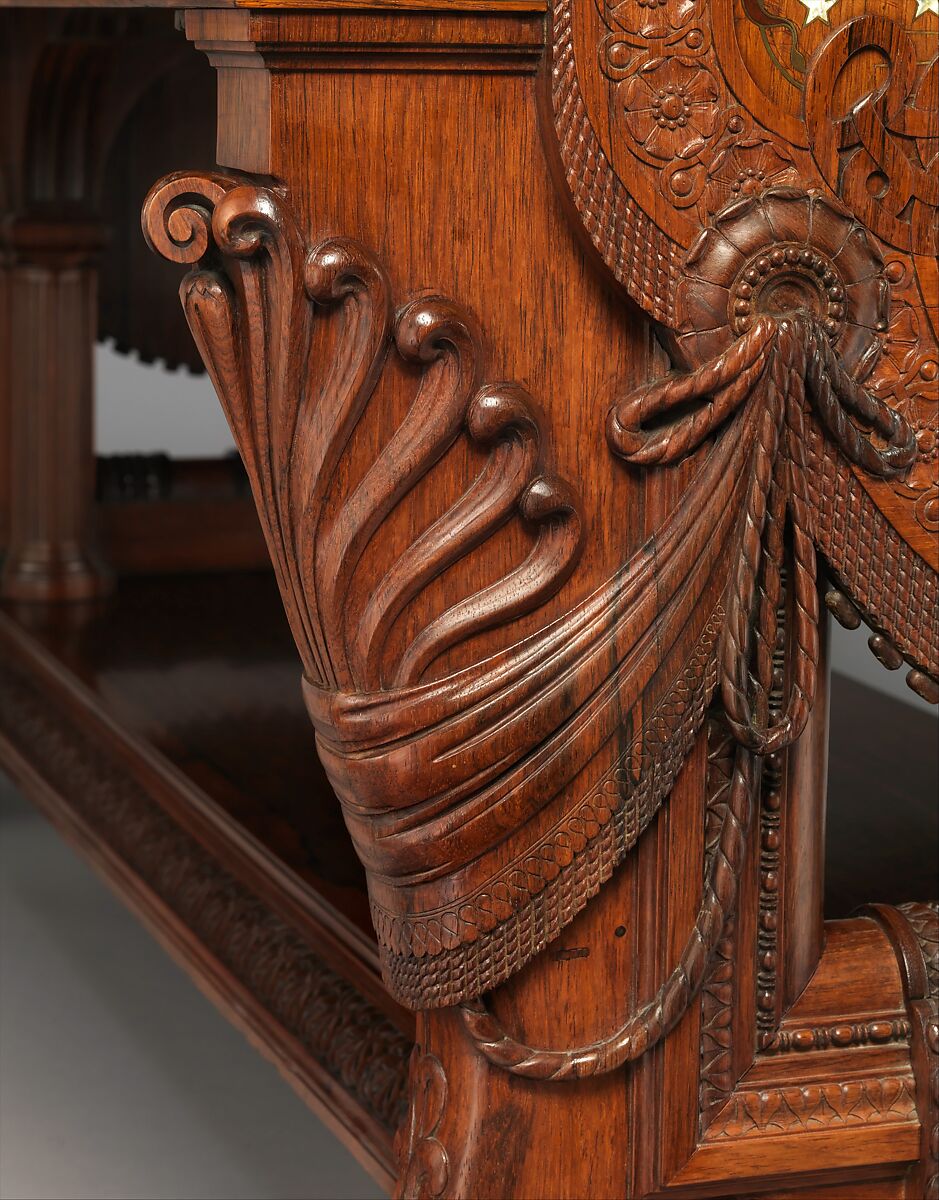 Library Table, Herter Brothers (German, active New York, 1864–1906), Rosewood, brass, mother-of-pearl, and abalone, American