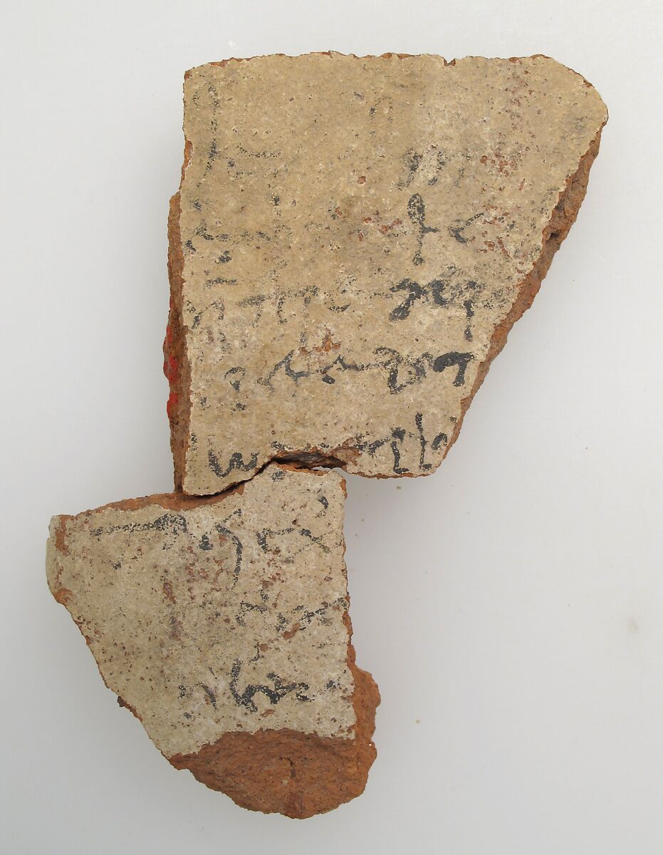Ostrakon, Pottery fragment with ink inscription, Coptic