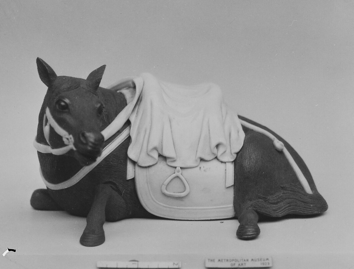 Horse with Saddle, Kawamoto Hansuke IV (Japanese, active first half of the 19th century), Stoneware and white porcelain (Seto ware), Japan 