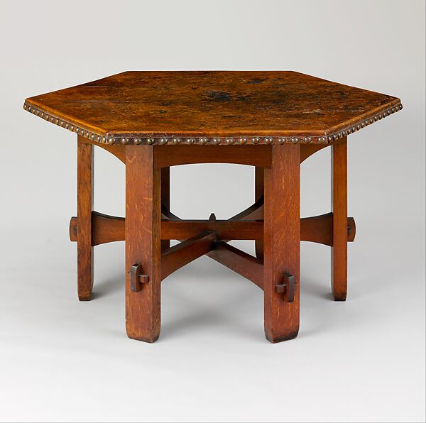 Library Table, Gustav Stickley (American, Osceola, Wisconsin 1858–1942 Syracuse, New York), Oak, leather, American 