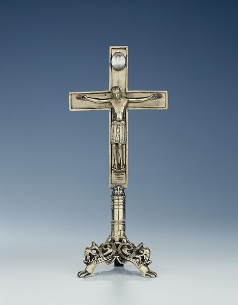 Altar Cross, Copper alloy, cast and engraved, with modern gilding and rock crystal, German (Hildesheim) 