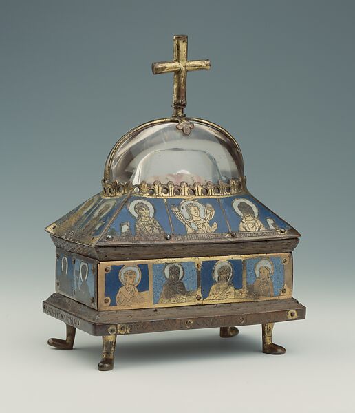 Domed Reliquary, Gilded copper, champlevé enamel, and rock crystal; wood core, German (Hildesheim) 