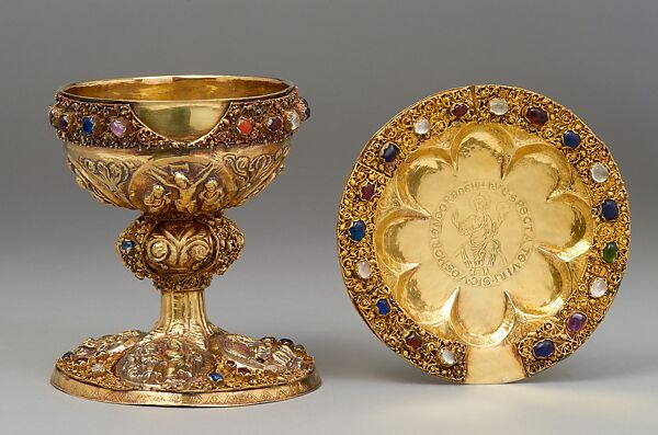 Chalice and Paten, Silver, gilded silver, filiigree, and semiprecious stones, German (Hildesheim) 