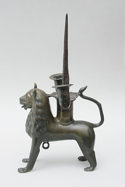 Lion Pricket Candlestick, Copper alloy, German (Hildesheim) 