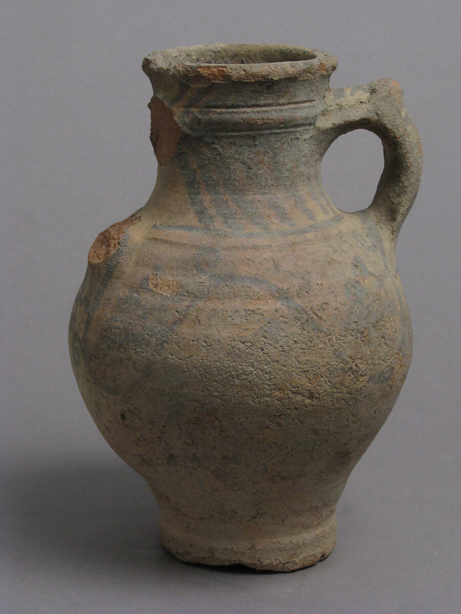 Jug with Grapevines, Earthenware, slip, oxide pigment, Coptic 