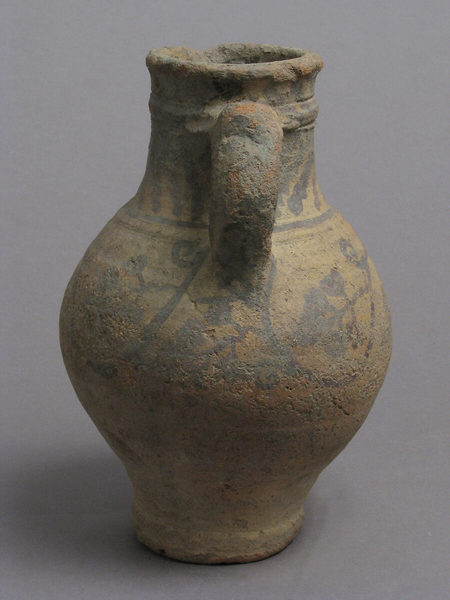Jug with Grapevines, Earthenware, slip, oxide pigment, Coptic