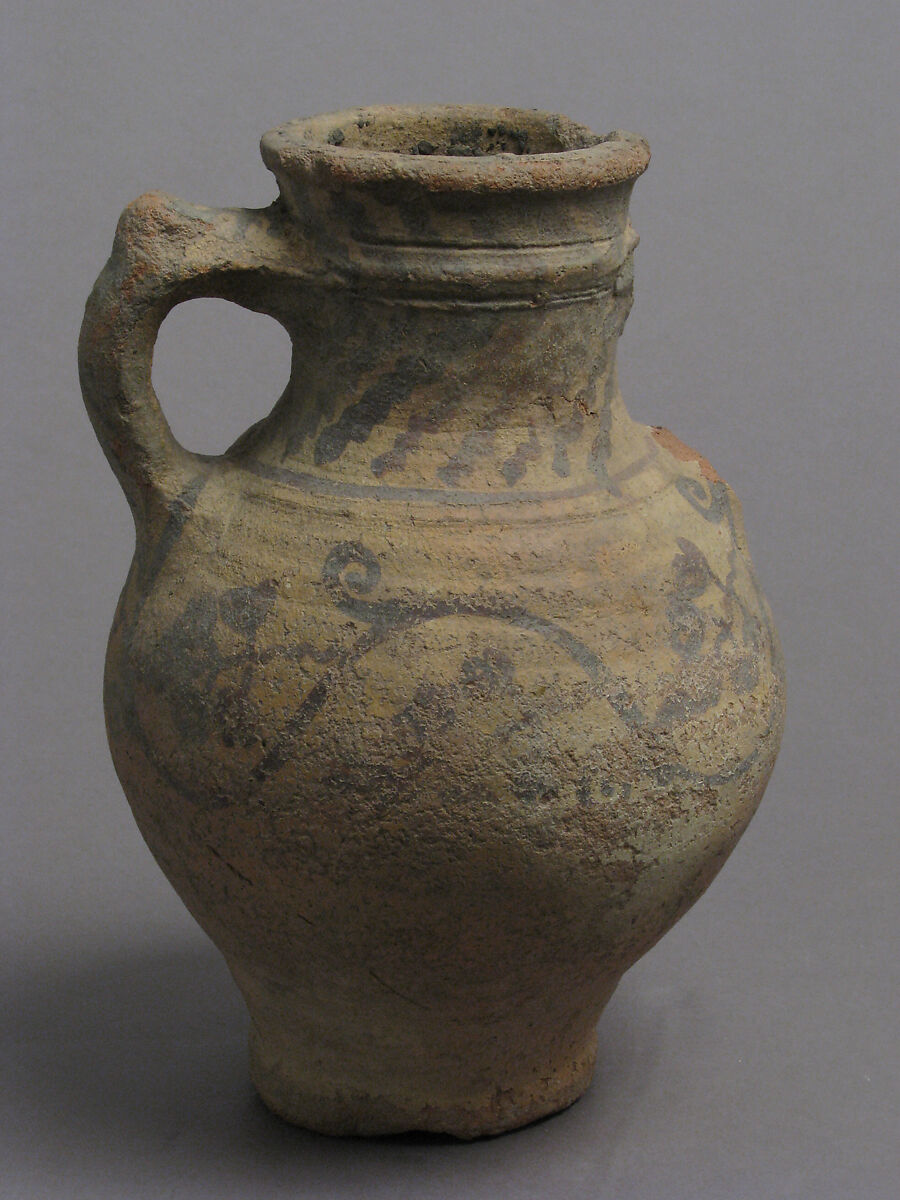 Jug with Grapevines, Earthenware, slip, oxide pigment, Coptic