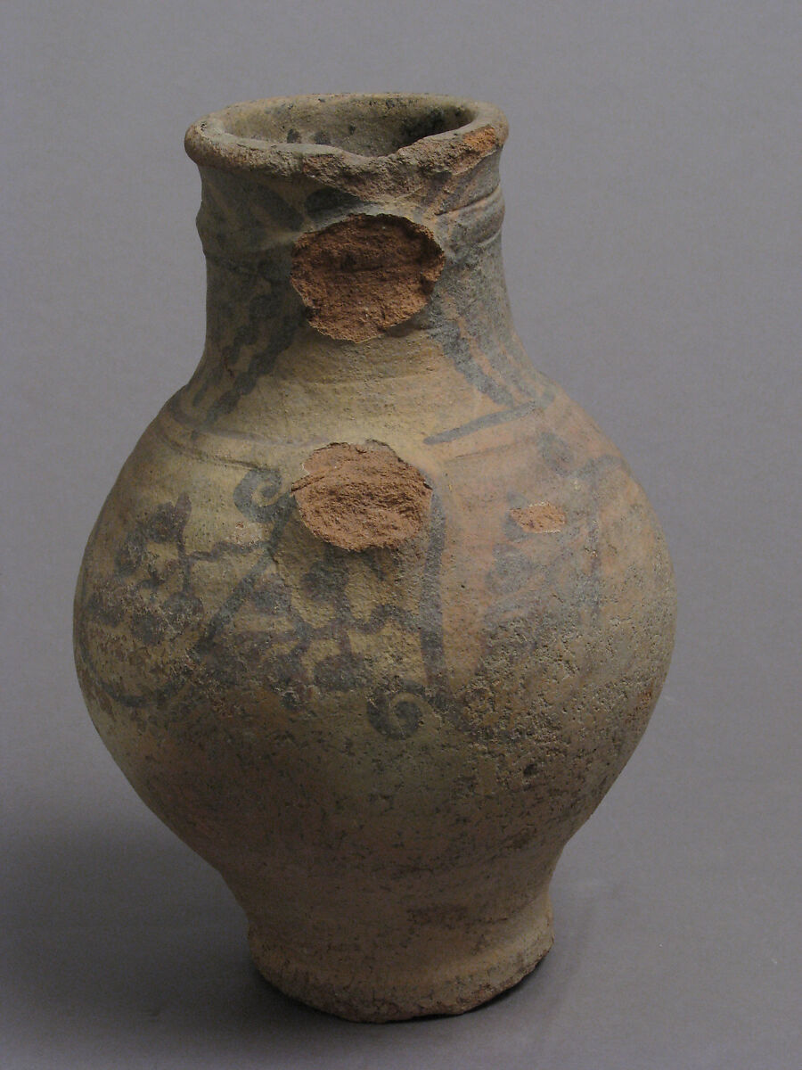 Jug with Grapevines, Earthenware, slip, oxide pigment, Coptic