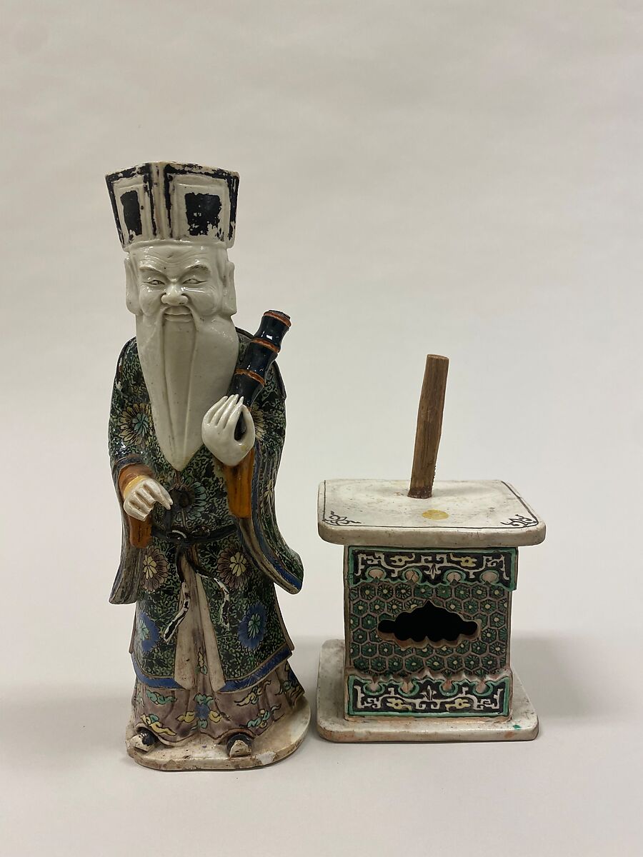 Figure of Zhang Guolao (one of the Eight Immortals), Porcelain painted in polychrome enamels on the biscuit (Jingdezhen ware), China