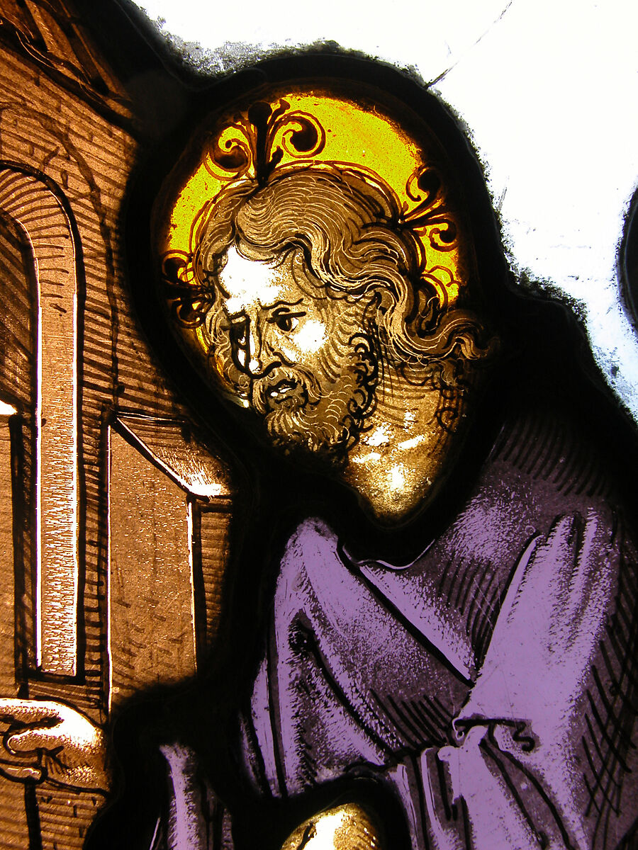 Roundel with Christ Healing the Blind Man, Hirschvogel Workshop, Colorless and pot-metal glass with vitreous paint, German