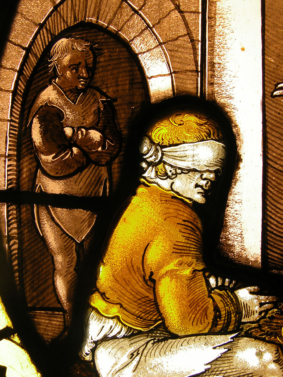 Roundel with Christ Healing the Blind Man, Hirschvogel Workshop, Colorless and pot-metal glass with vitreous paint, German