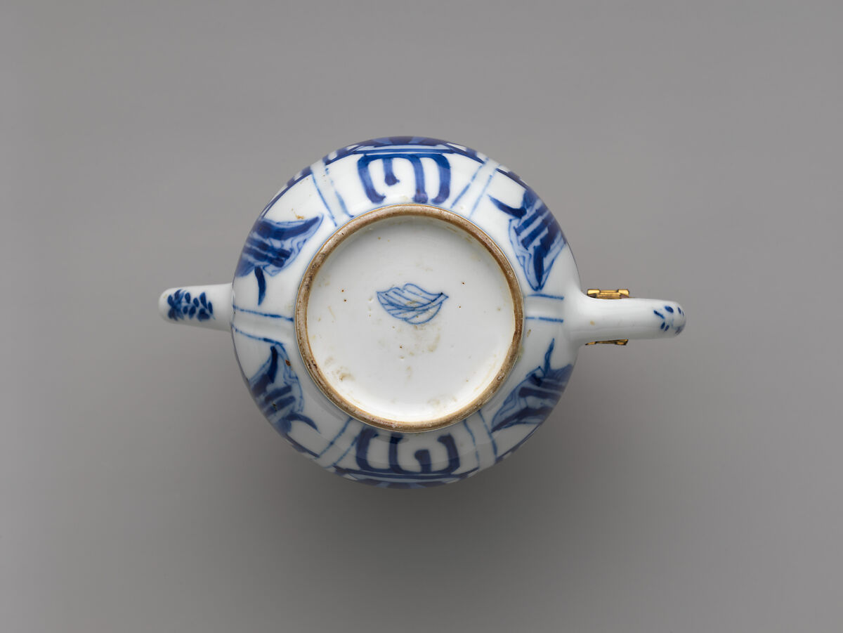 Teapot, Porcelain painted with cobalt blue under transparent glaze (Jingdezhen ware); European mount, China