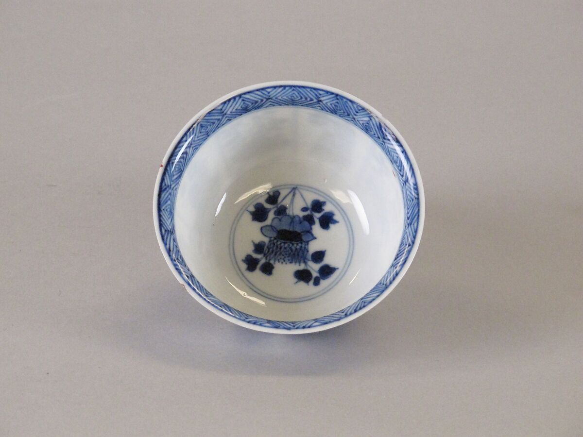 Cup with women and flowers, Porcelain painted in underglaze blue, China