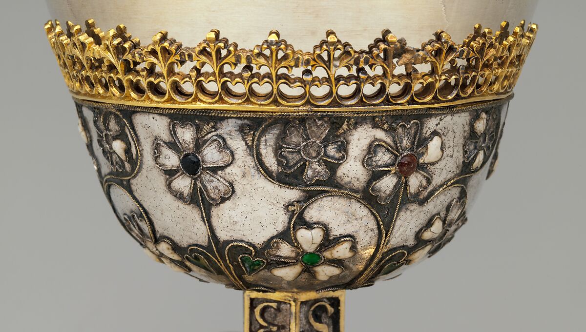 Chalice, Silver, partly gilded, glass, semiprecious stones(?), with filigree and other enameling, Central European