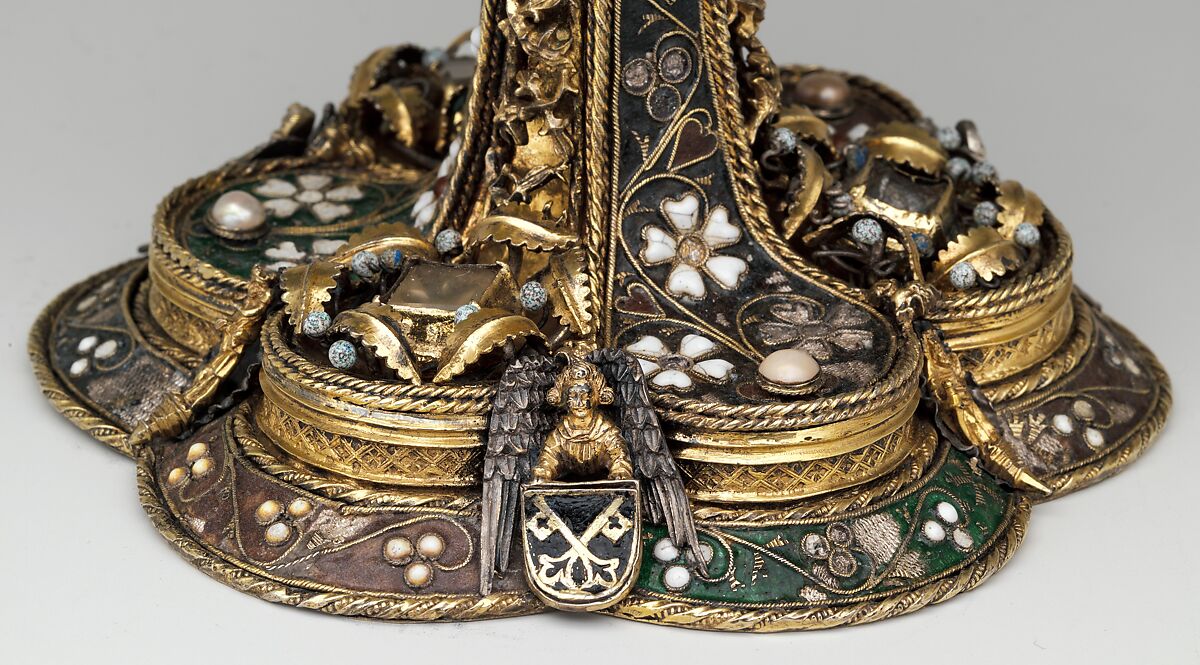 Chalice, Silver, partly gilded, glass, semiprecious stones(?), with filigree and other enameling, Central European