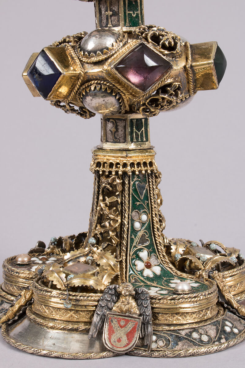 Chalice, Silver, partly gilded, glass, semiprecious stones(?), with filigree and other enameling, Central European