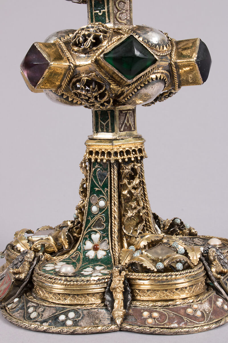 Chalice, Silver, partly gilded, glass, semiprecious stones(?), with filigree and other enameling, Central European