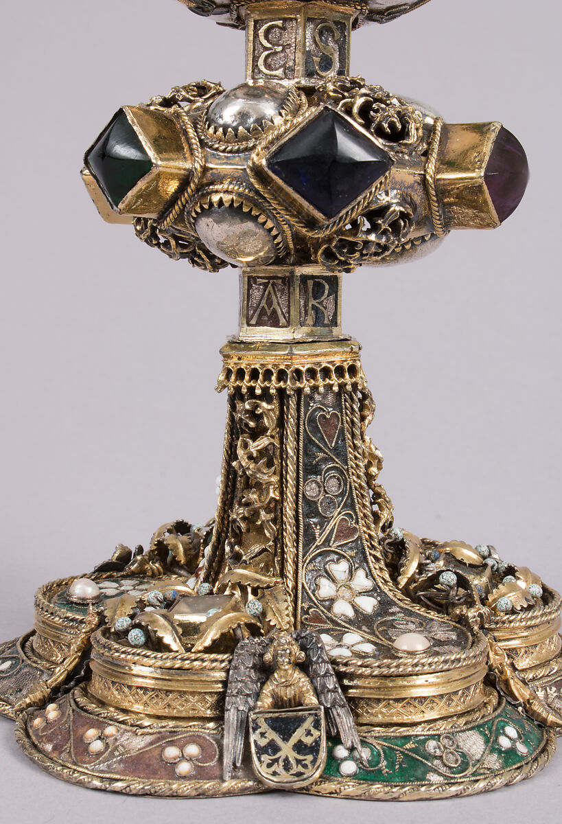 Chalice, Silver, partly gilded, glass, semiprecious stones(?), with filigree and other enameling, Central European