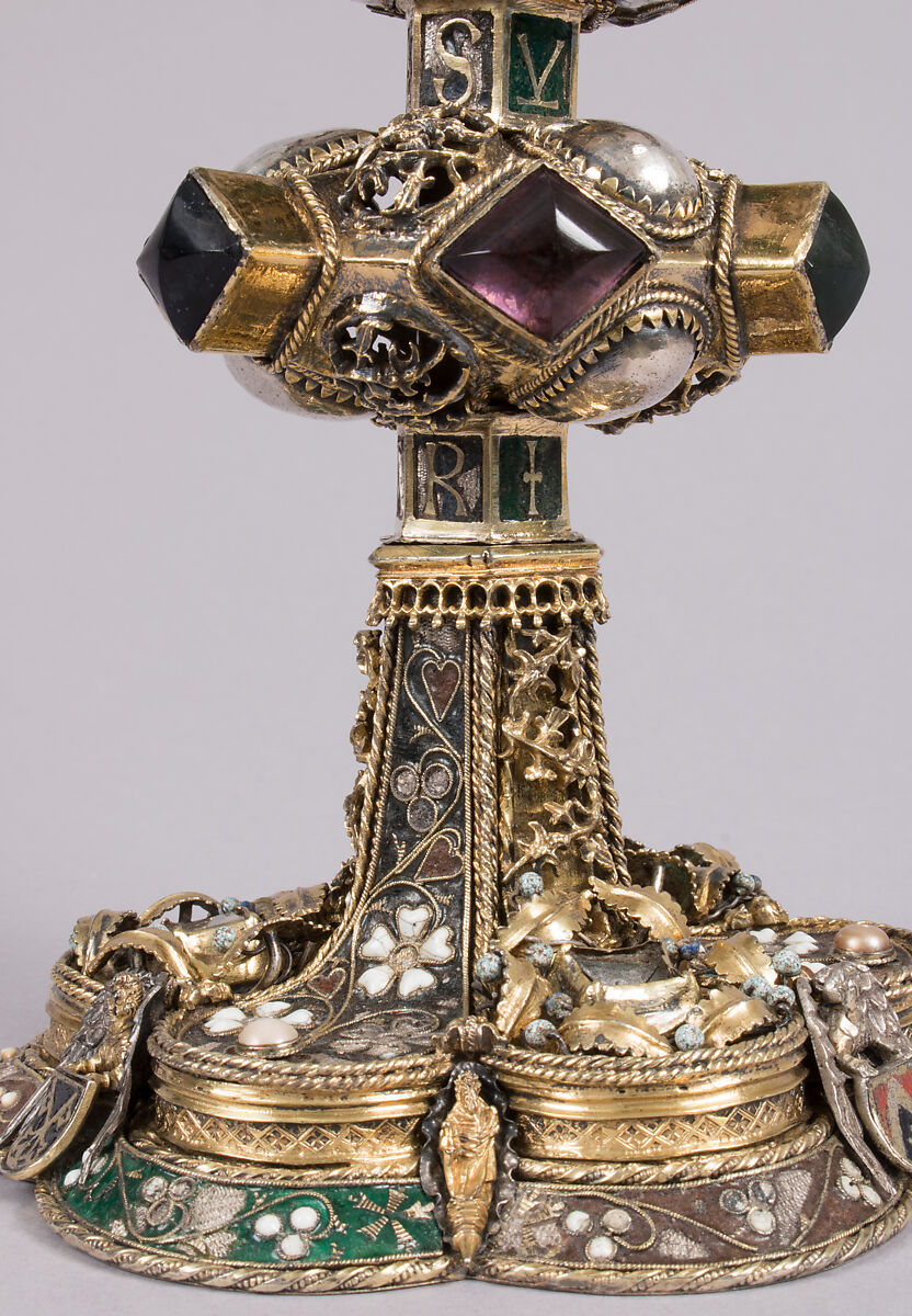 Chalice, Silver, partly gilded, glass, semiprecious stones(?), with filigree and other enameling, Central European