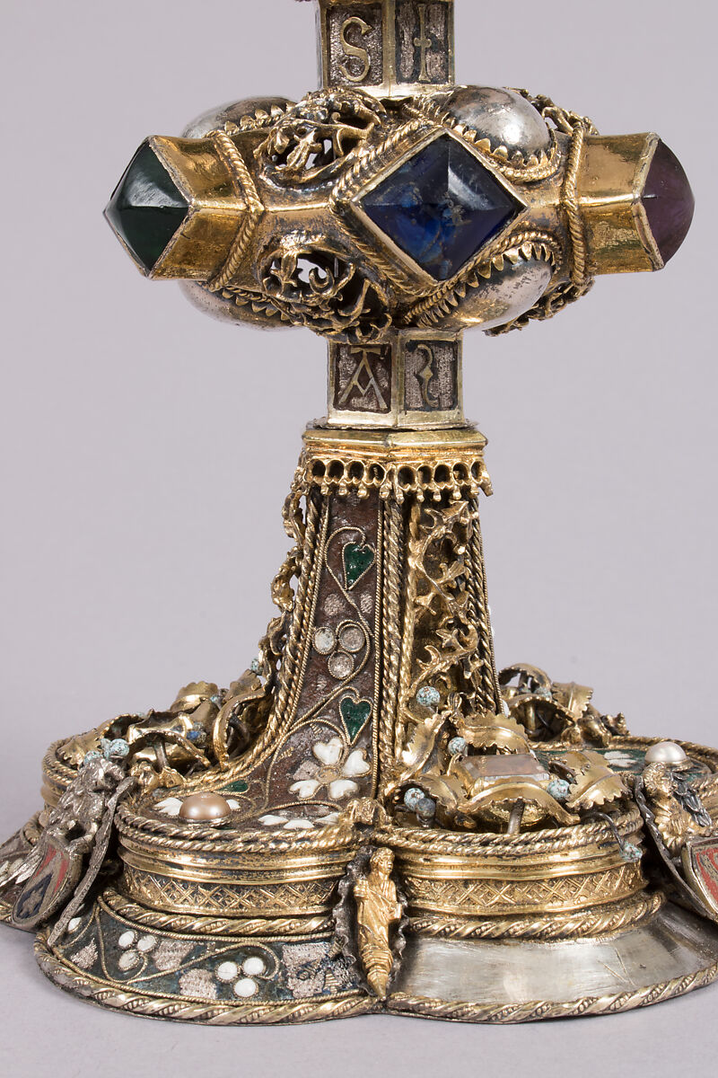 Chalice, Silver, partly gilded, glass, semiprecious stones(?), with filigree and other enameling, Central European