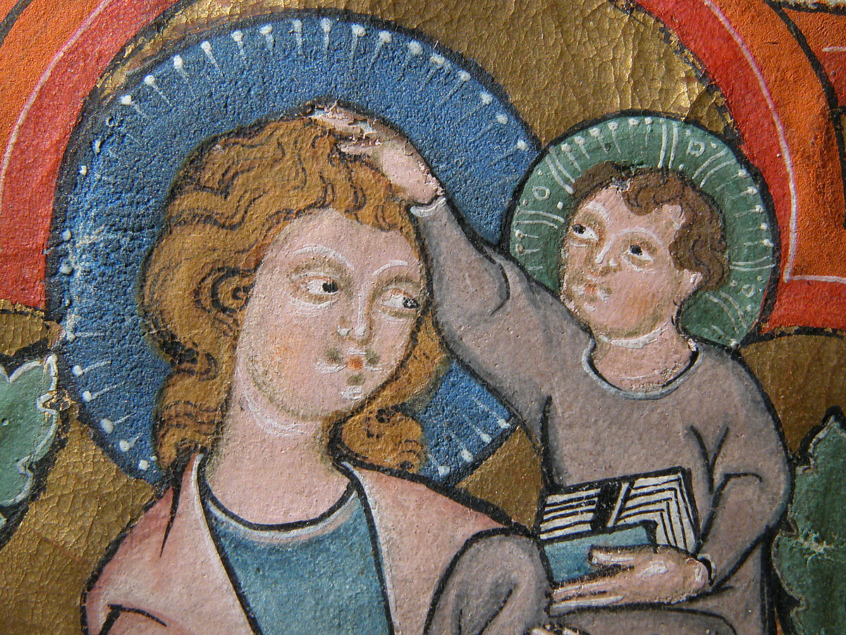 Manuscript Leaf with Saint Christopher Bearing Christ, Tempera and gold on parchment, German or Swiss