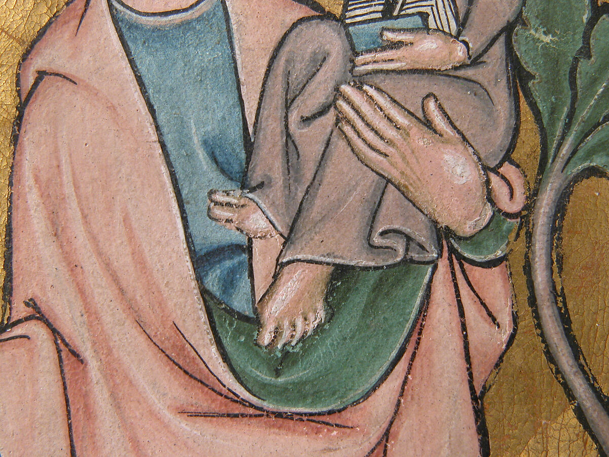 Manuscript Leaf with Saint Christopher Bearing Christ, Tempera and gold on parchment, German or Swiss