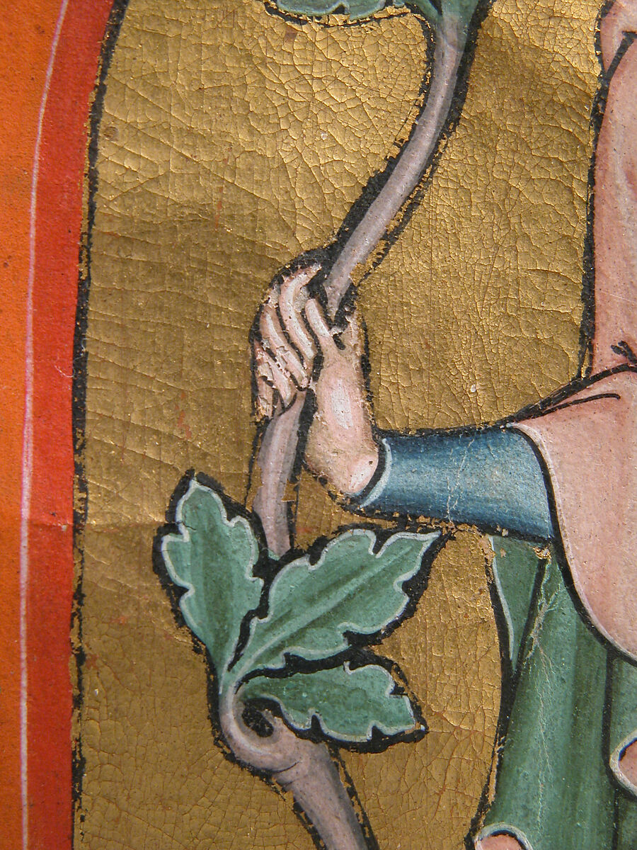 Manuscript Leaf with Saint Christopher Bearing Christ, Tempera and gold on parchment, German or Swiss