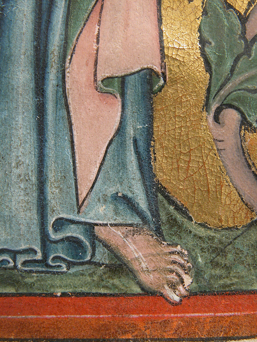 Manuscript Leaf with Saint Christopher Bearing Christ, Tempera and gold on parchment, German or Swiss