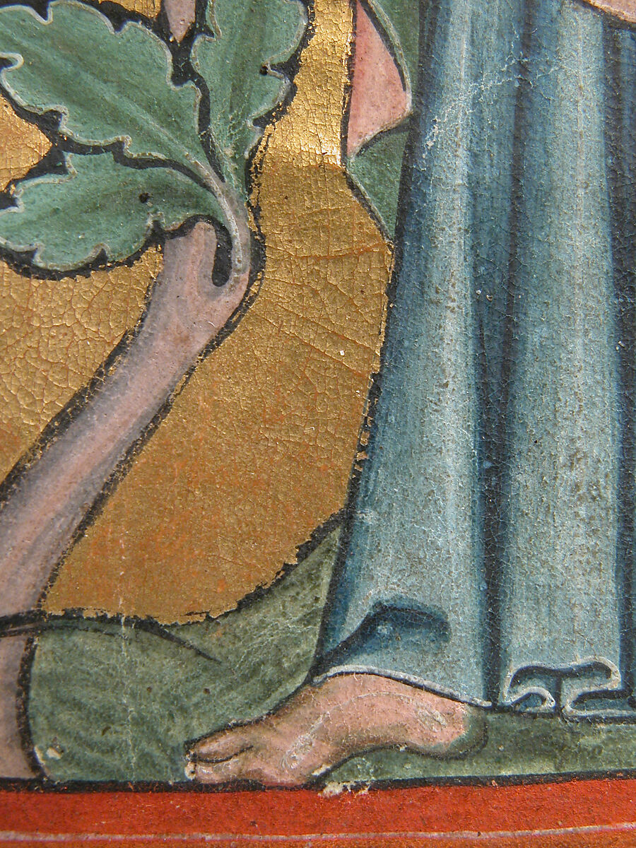 Manuscript Leaf with Saint Christopher Bearing Christ, Tempera and gold on parchment, German or Swiss