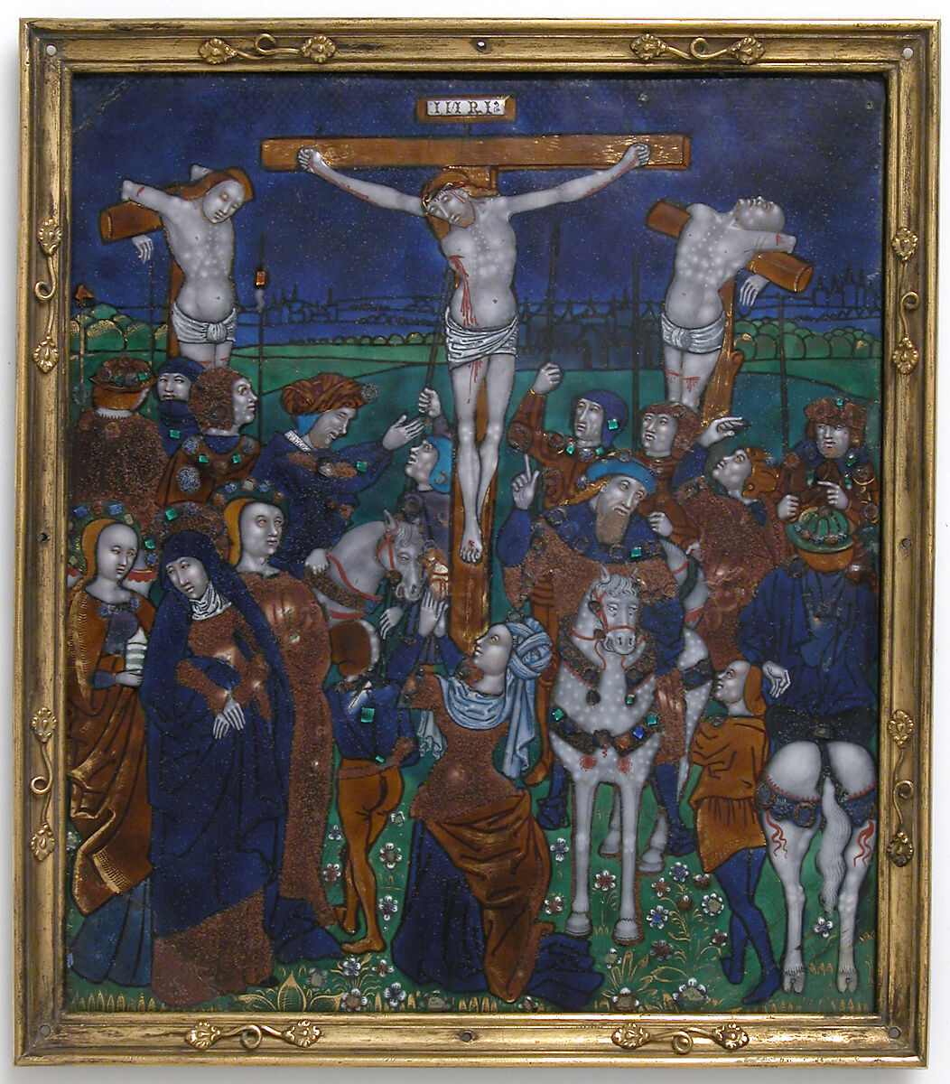 Plaque with the Crucifixion, Workshop of Nardon Pénicaud (French, 1470–1542/43), Enamel on copper, French 