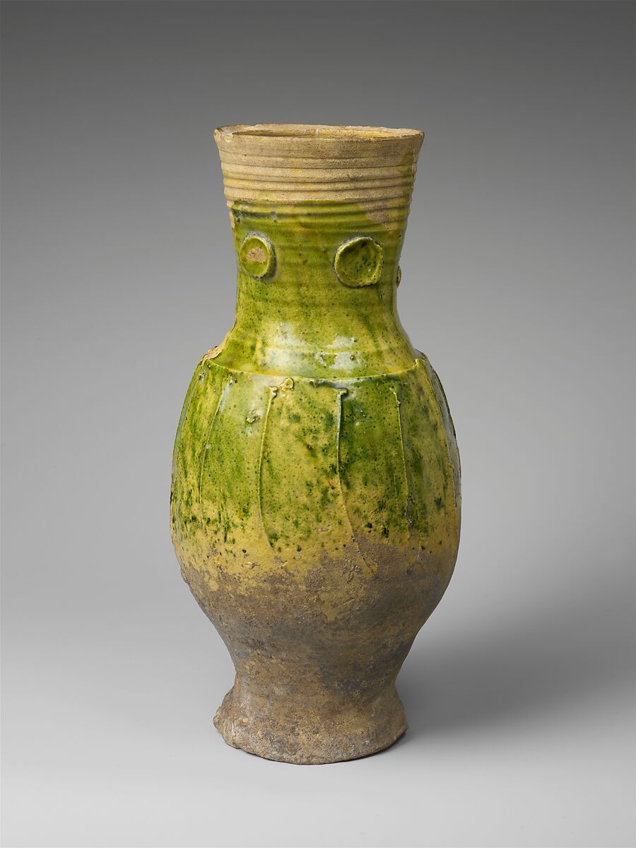 Pitcher, Earthenware, partially covered with a green lead glaze, French