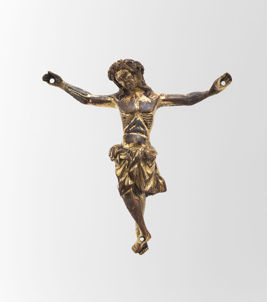 Crucified Christ, Copper alloy with gilding, North French or Mosan 