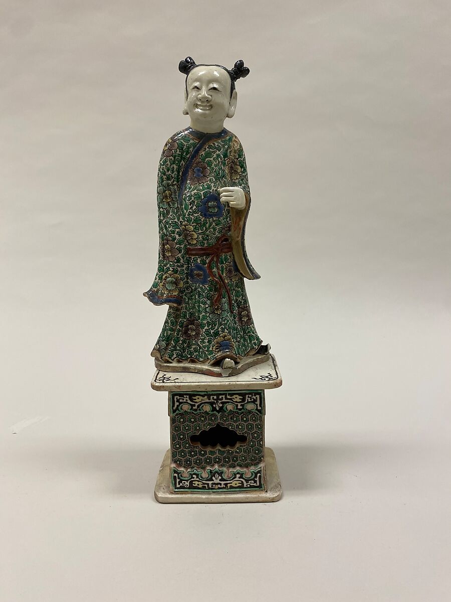 Figure of Han Xiangzi, One of the Eight Immortals, Biscuit with polychrome enamels (Jingdezhen ware), China 
