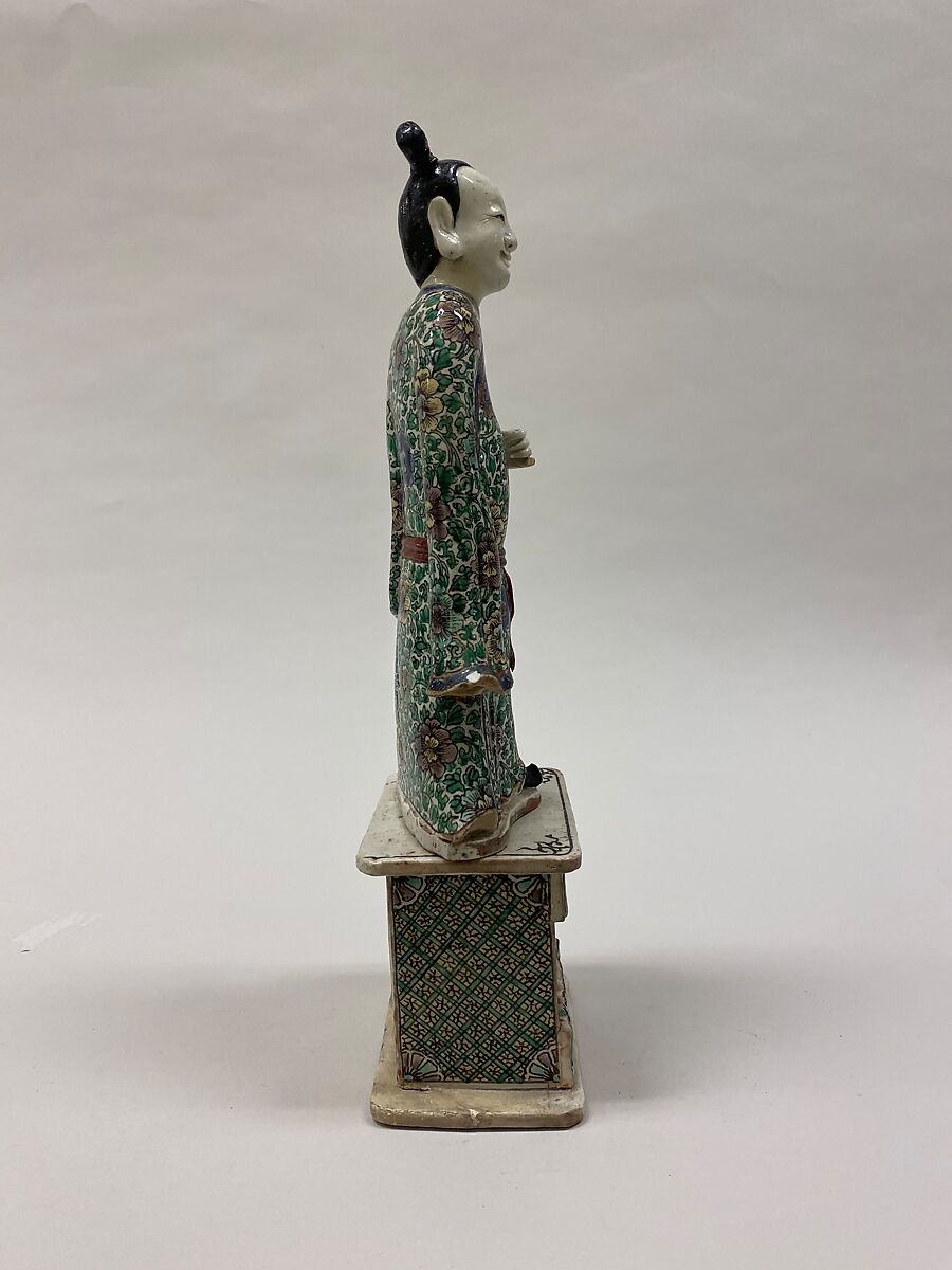 Figure of Han Xiangzi, One of the Eight Immortals, Biscuit with polychrome enamels (Jingdezhen ware), China