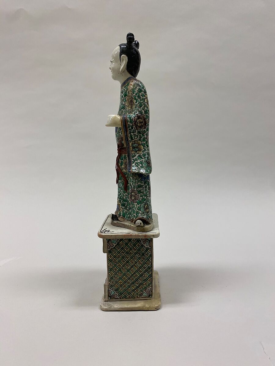Figure of Han Xiangzi, One of the Eight Immortals, Biscuit with polychrome enamels (Jingdezhen ware), China