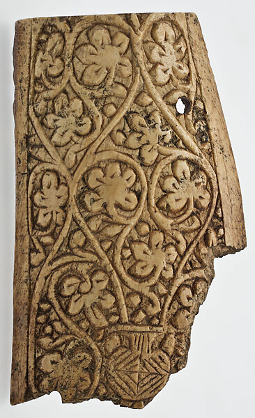 Plaque Decorated with Vine Scroll Springing from a Vase, Carved bone 