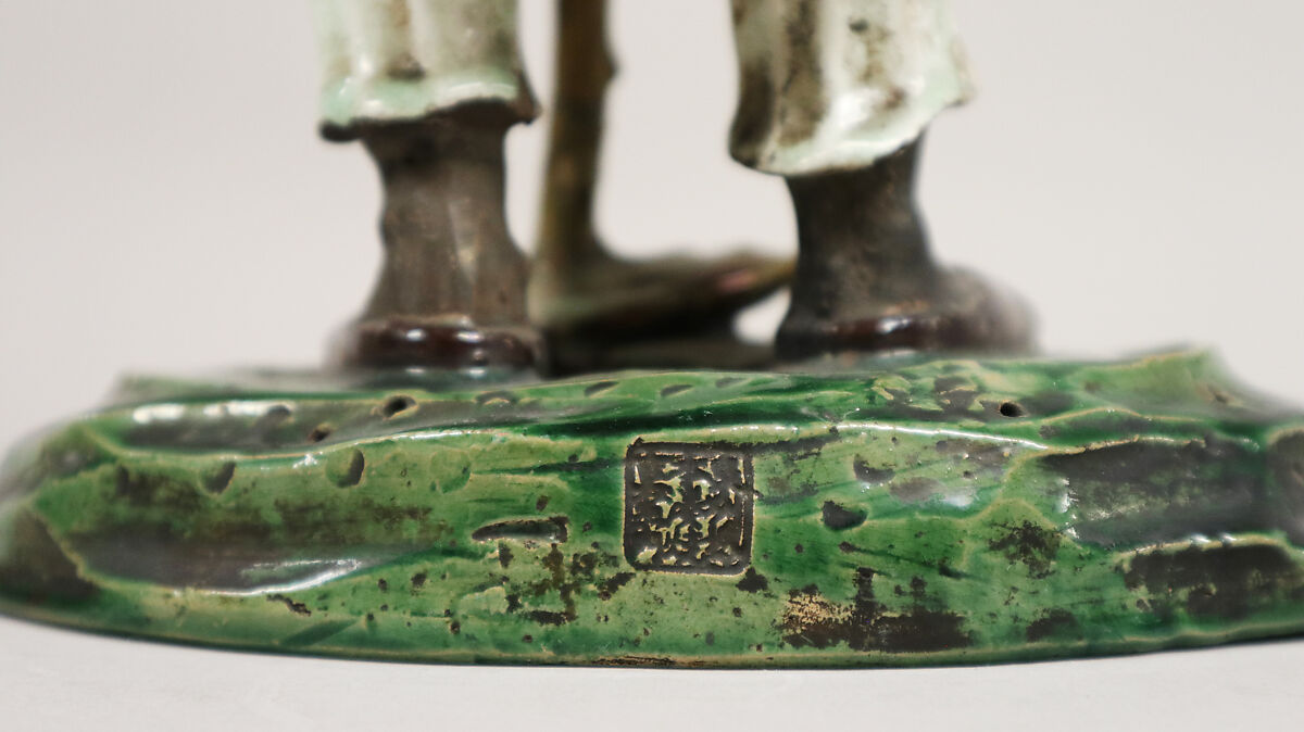Figure of Farmer, Pottery; the hands and face unglazed, decorated with colored enamels, Japan
