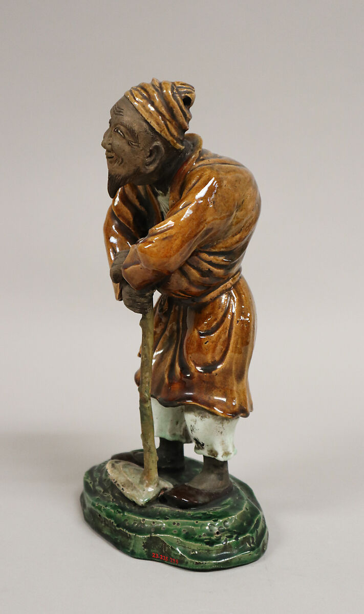 Figure of Farmer, Pottery; the hands and face unglazed, decorated with colored enamels, Japan