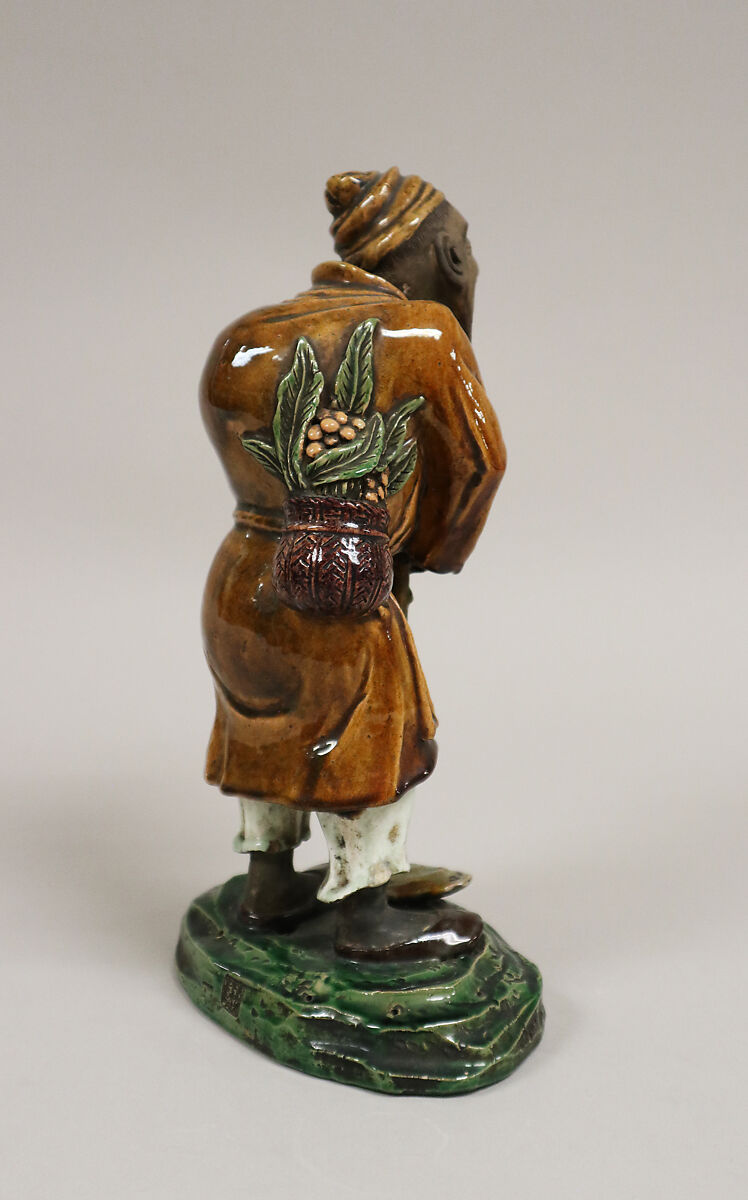 Figure of Farmer, Pottery; the hands and face unglazed, decorated with colored enamels, Japan